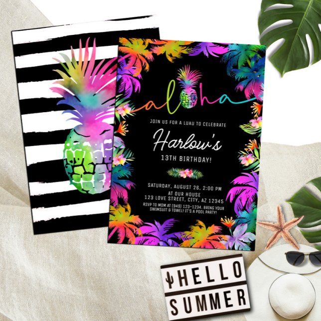 Aloha Neon Tropical Luau Sommardag, Roligt Inbjudningar (Skapare uppladdad)