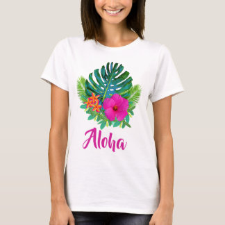 Aloha Oahu Hawaii Tropiskt Blommönster T Shirt