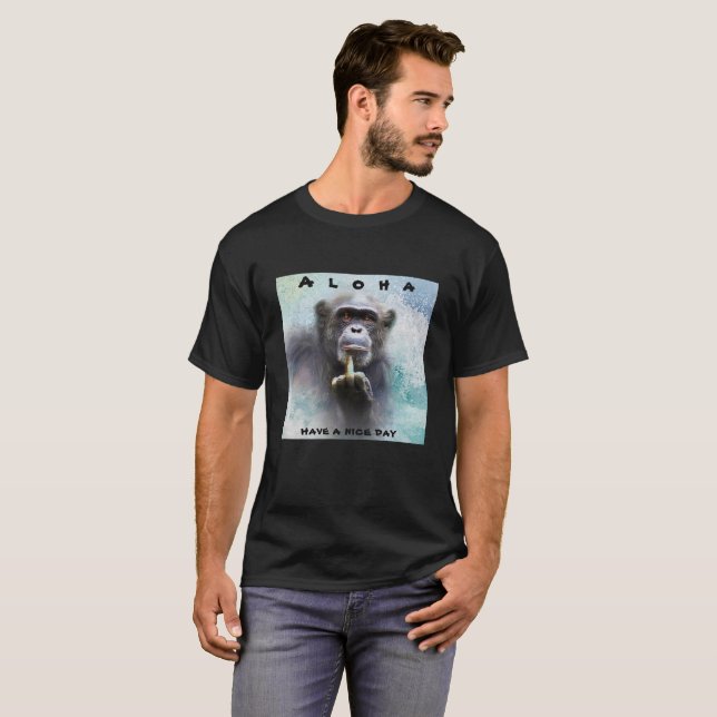 Aloha Offensisive Funny Chimpanzee Mitten Finger T Shirt (Hel framsida)