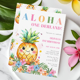 Aloha Onederland Sommar Ananas 1-års Födelsedinbju Inbjudningar