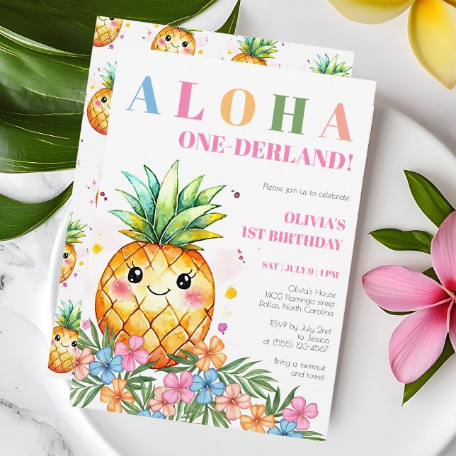 Aloha Onederland Sommar Ananas 1-års Födelsedinbju Inbjudningar (Aloha Onederland Summer Pineapple 1st Birthday Inv Invitation)