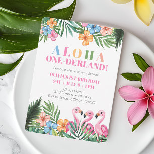 Aloha Onederland Sommar Tropisk Flicka 1-års Födel Inbjudningar