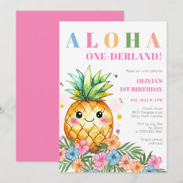 Aloha Onederland Tropisk Ananas 1-årsfest Inbjudningar