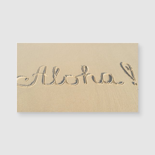 Aloha ord-skylt på stranden (Framsida)
