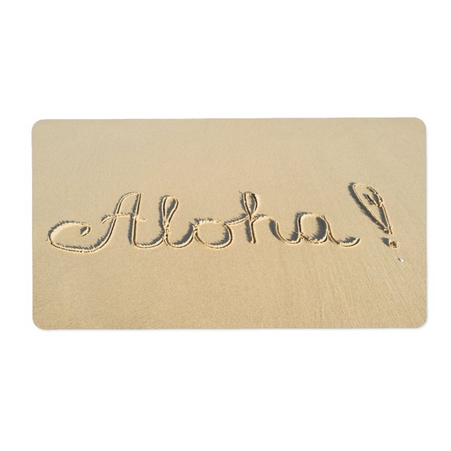 Aloha ord-skylt på stranden fraktsedel (Framsidan)