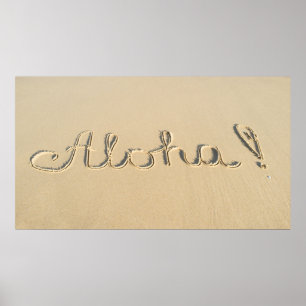 Aloha ord-skylt på stranden poster