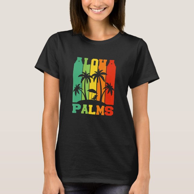 Aloha Palms Hawaii Flower Necklace Tropical Island T Shirt (Framsida)
