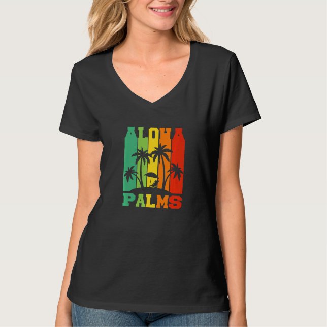 Aloha Palms Hawaii Flower Necklace Tropical Island T Shirt (Framsida)