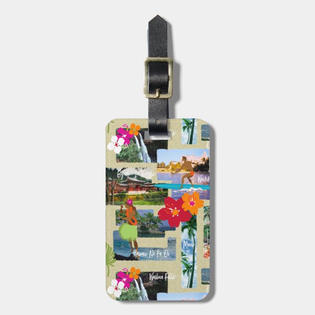 Aloha Paradise Hawaiian Vintage Postcard Bagagebricka (Vertikal Framsida)