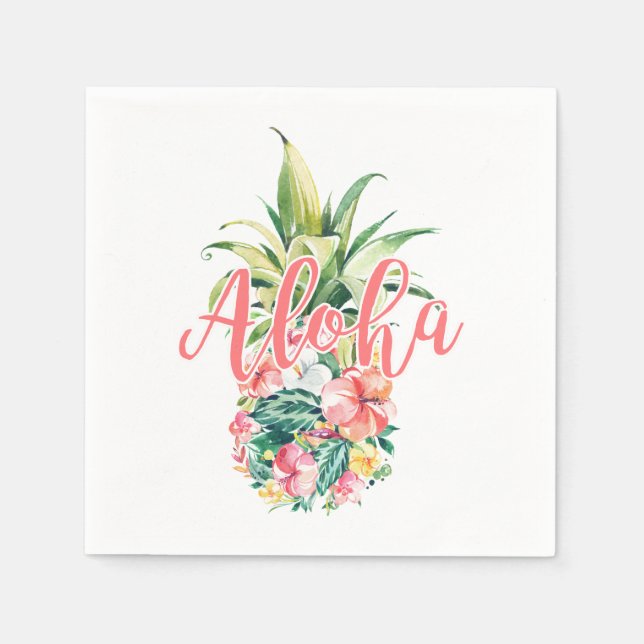 Aloha Party Tropical Blommigt Pineapple Pappersservett (Framsidan)