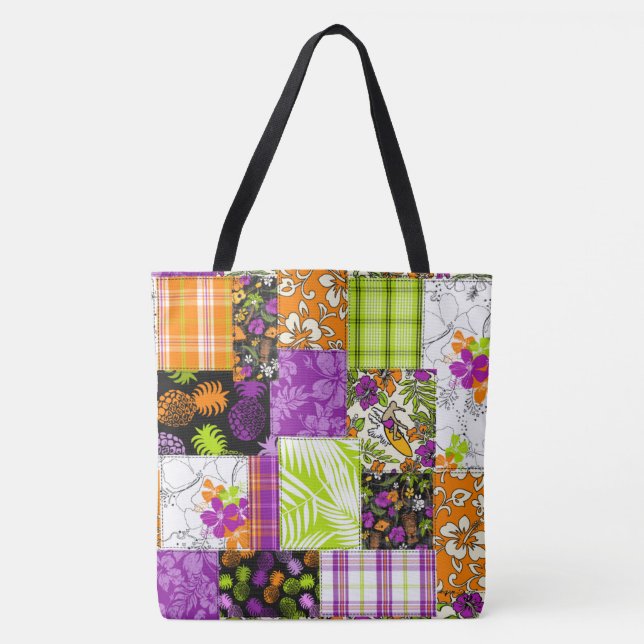 Aloha Patchwork Hawaiian Beach Bag - Violet Tygkasse (Framsida)