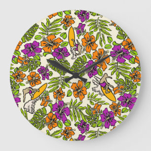 Aloha Patchwork Hawaiian Tropical Printing- Violet Stor Klocka