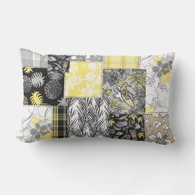 Aloha Patchwork Hawaiian Tropical Prints - Neutral Lumbarkudde (Framsida)