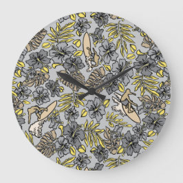 Aloha Patchwork Hawaiian Tropical Prints- Neutralt Stor Klocka