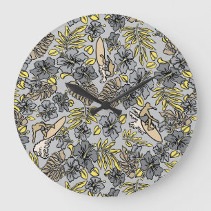 Aloha Patchwork Hawaiian Tropical Prints- Neutralt Stor Klocka