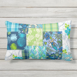 Aloha Patchwork Hawaiian Tropical Prints - Teal Lumbarkudde