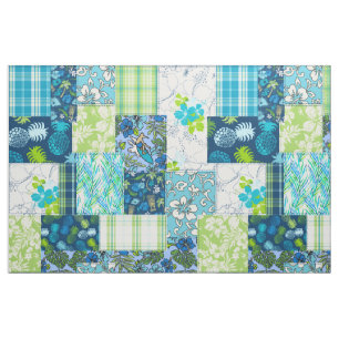 Aloha Patchwork Hawaiian Tropical Prints - Teal Tyg
