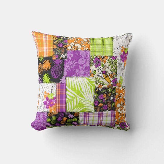 Aloha Patchwork Hawaiian Tropical Prints - Violet Kudde (Framsida)