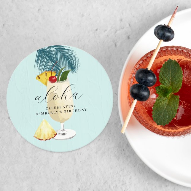 Aloha Pina Colada Grönt Cocktail Födelsedagsfest Underlägg Papper Rund (Skapare uppladdad)