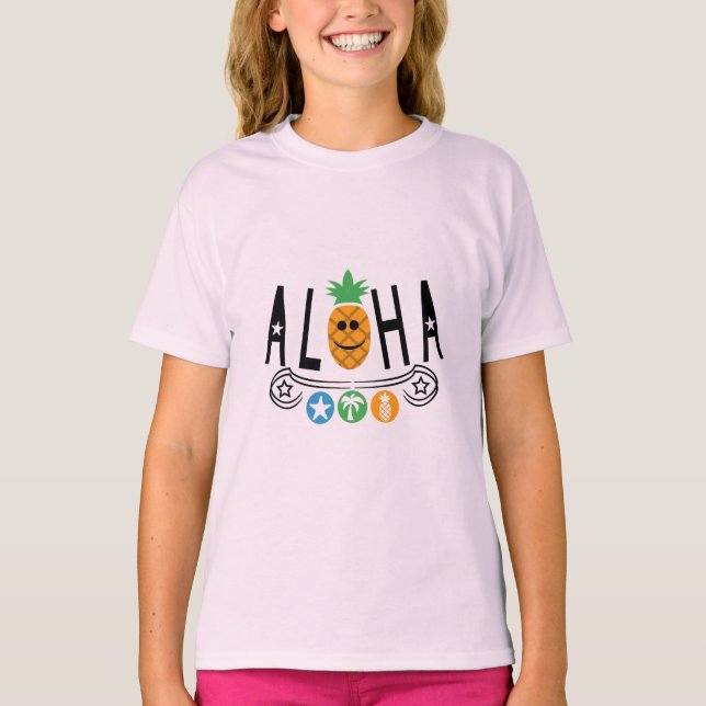 Aloha Pineale Design - Girls grundläggande T-Shirt (Framsida)