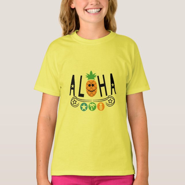 Aloha Pineale Design - Girls grundläggande T-Shirt (Framsida)