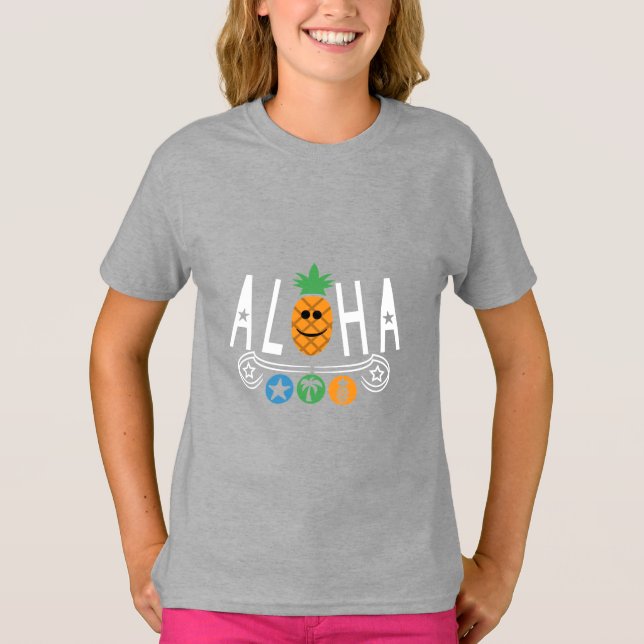Aloha Pineale Design - Girls grundläggande T-Shirt (Framsida)