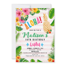 Aloha Pineapple 10:e Födelsedagsfest inbjudan