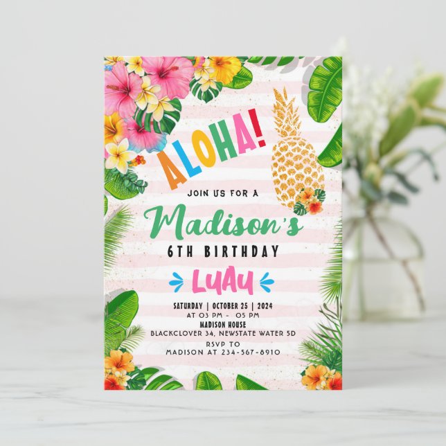 Aloha Pineapple 6e Födelsedagsfest inbjudan (Stående Fram)