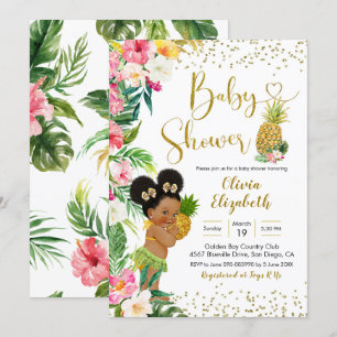 Aloha Pineapple African Afro Girl Baby Shower Inbjudningar