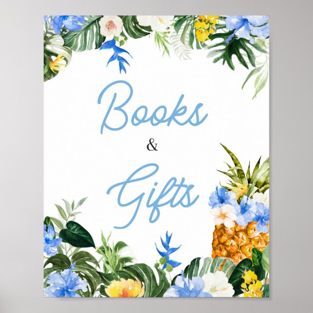Aloha Pineapple Baby Shower Books and Gifts Sign Poster (Framsidan)