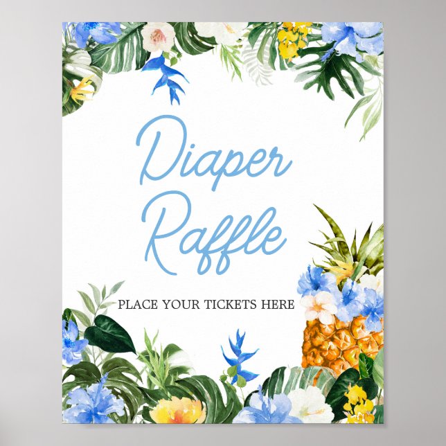 Aloha Pineapple Baby Shower Diaper Raffle Sign Poster (Framsidan)