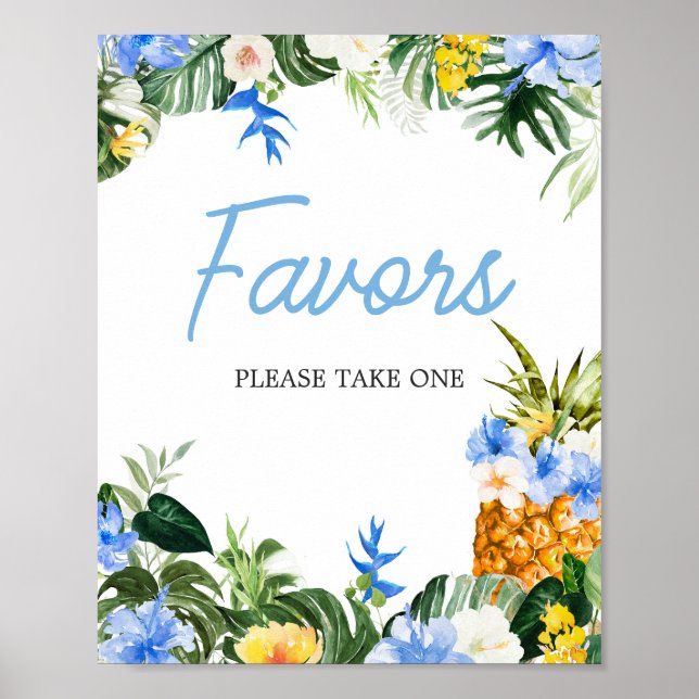 Aloha Pineapple Baby Shower Favors Sign Poster (Framsidan)