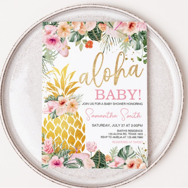 Aloha Pineapple Baby Shower Inbjudningar (Floral Aloha Baby Shower Invitation)