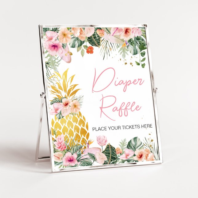 Aloha Pineapple Baby Shower Raffle Poster (Floral Aloha Baby Shower Diaper Raffle Sign)