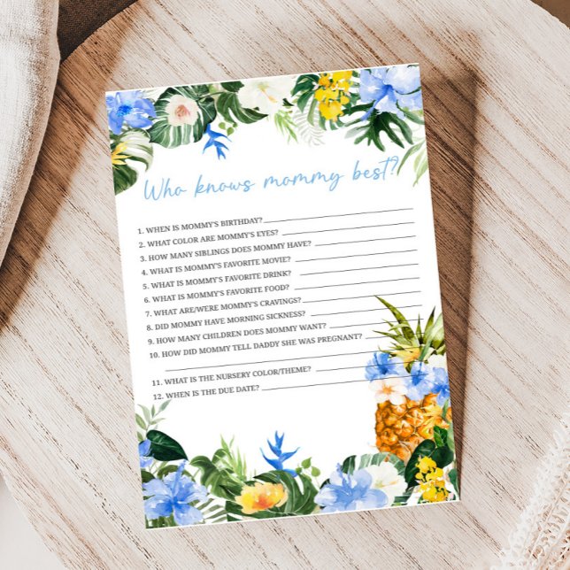 Aloha Pineapple Baby Shower Vem Känner Mamma Spele (Aloha Baby Baby Shower Game)