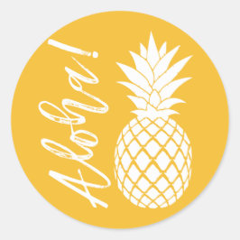Aloha Pineapple Beach Wedding Luau | gult vit Runt Klistermärke