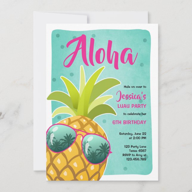 Aloha pineapple Birthday Tropical Luau Hawaii Inbjudningar (Framsida)