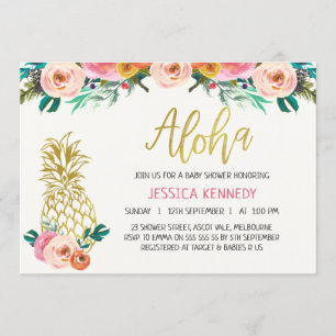 Aloha Pineapple Blommigt Baby Shower-inbjudan Inbjudningar
