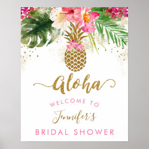 Aloha Pineapple Blommigt Möhippa Välkommen Poster