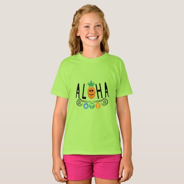 Aloha Pineapple Design - Tjejers Basic T-Shirt (Hel framsida)