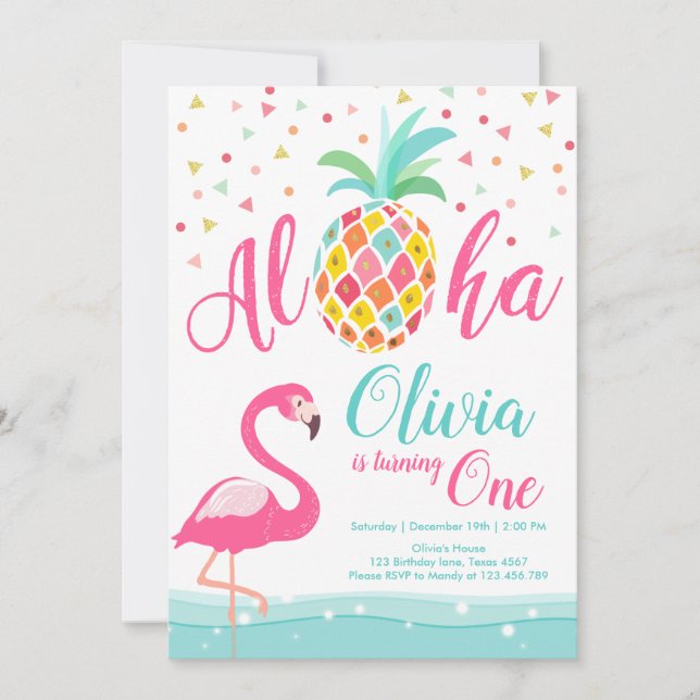 Aloha Pineapple Flamingo Birthday Investigation Ro Inbjudningar (Framsida)
