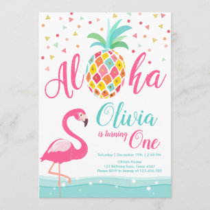 Aloha Pineapple Flamingo Birthday Investigation Ro Inbjudningar