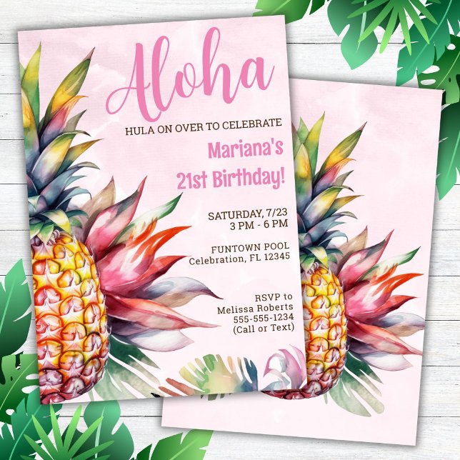 Aloha Pineapple Födelsedagsfest inbjudan (Skapare uppladdad)