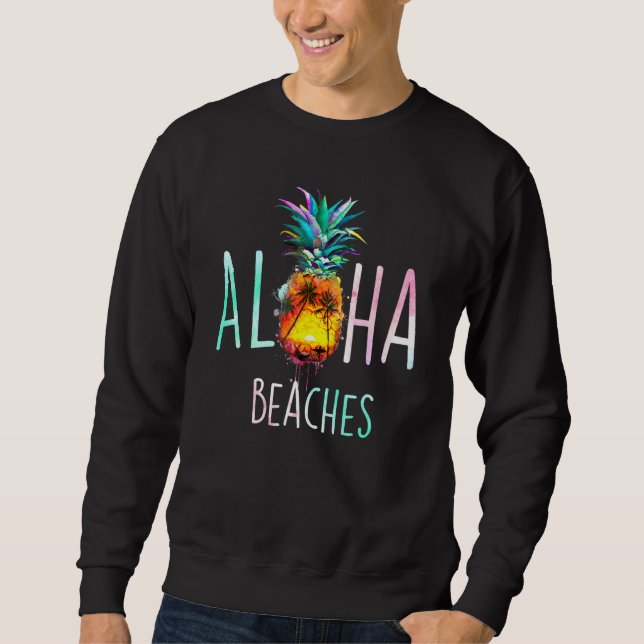 Aloha Pineapple Hawaii och Handflatan Beach Surfbo Lång Ärmad Tröja (Framsida)