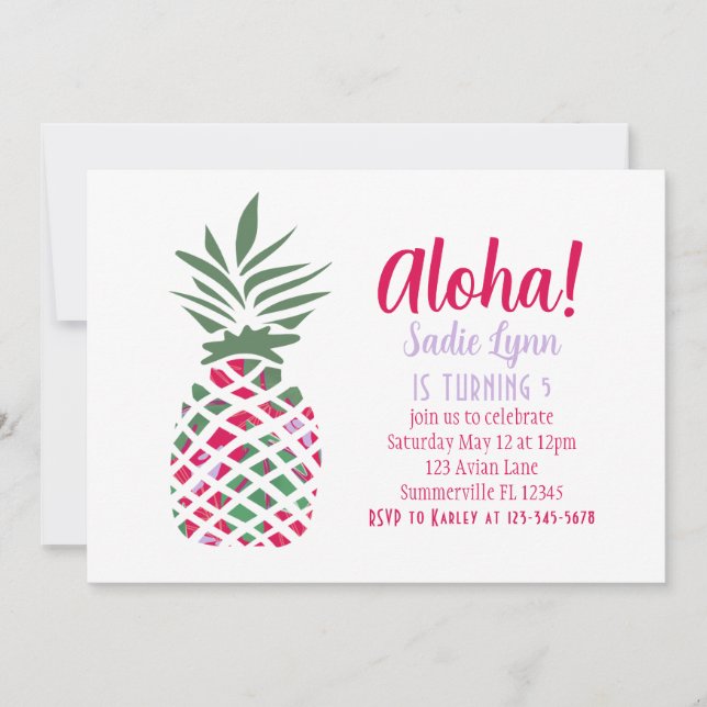Aloha Pineapple Hawaiian Birthday Inbjudningar (Framsida)