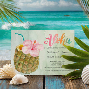 Aloha Pineapple Hibiscus Tropical Cocktail Shower Inbjudningar
