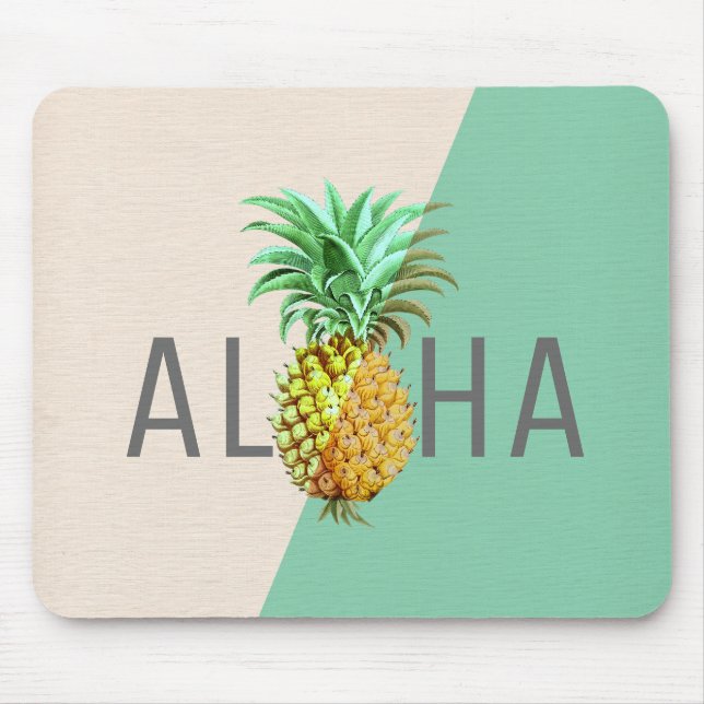 Aloha Pineapple, Linen Struktur Beige & Grönt Musmatta (Framsidan)