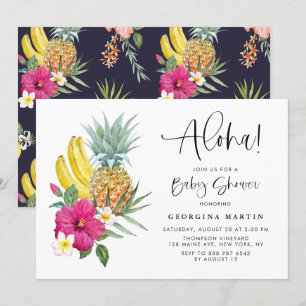 Aloha Pineapple och Hibiscus Tropical Baby Shower Inbjudningar