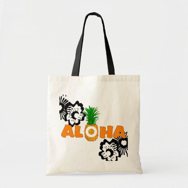 Aloha Pineapple Print Tote - Hawaiian Gift Bag Tygkasse (Framsidan)
