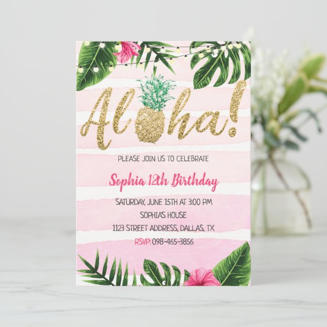 Aloha Pineapple Rosa Birthday-inbjudan Inbjudningar (Stående Fram)